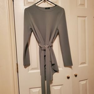 High-low green top with fabric belt